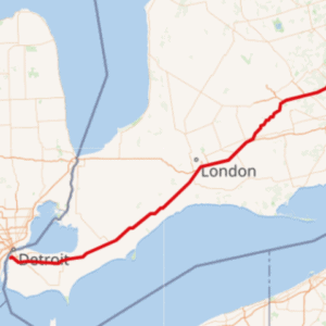 map of 401 highway from Windsor to Mississauga 